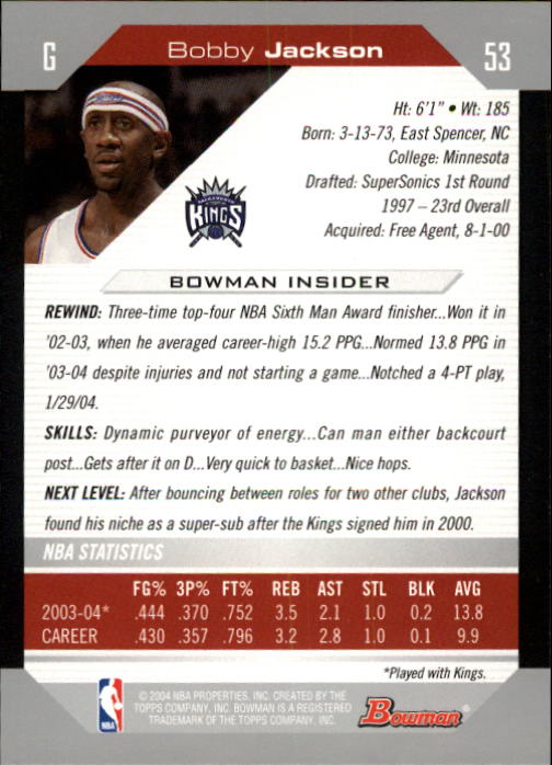 2004-05 Bowman #53 Bobby Jackson back image