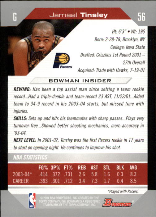 2004-05 Bowman #56 Jamaal Tinsley back image