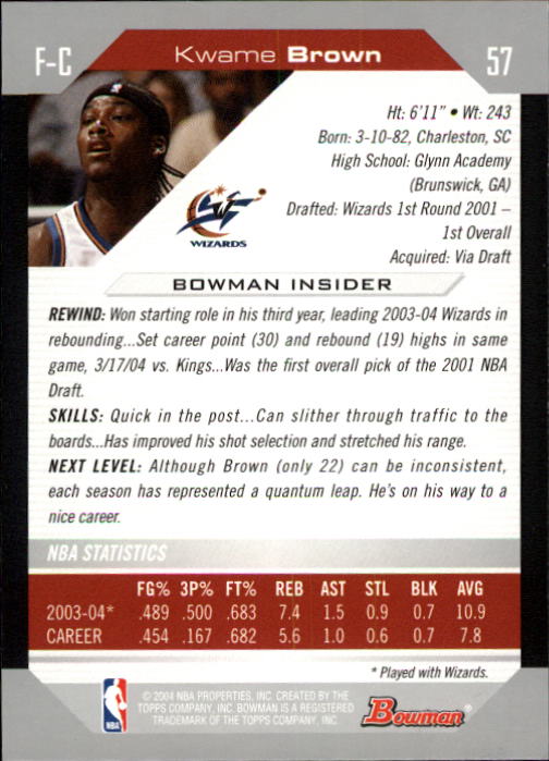 2004-05 Bowman #57 Kwame Brown back image