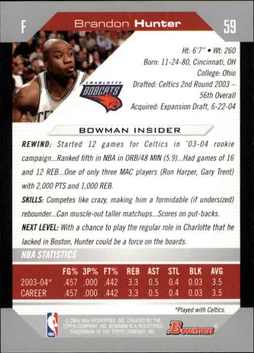 2004-05 Bowman #59 Brandon Hunter back image