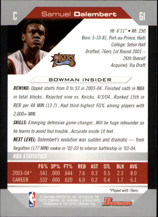 2004-05 Bowman #61 Samuel Dalembert back image