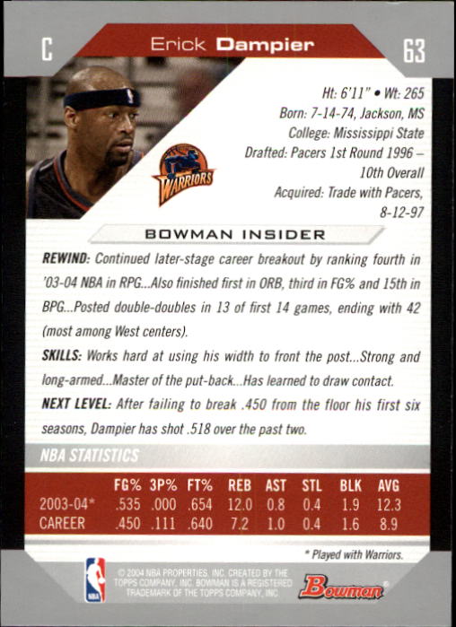 2004-05 Bowman #63 Erick Dampier back image