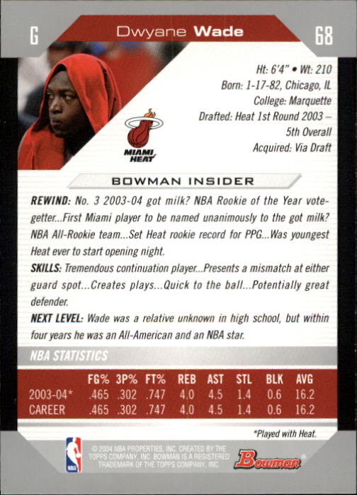 2004-05 Bowman #68 Dwyane Wade back image