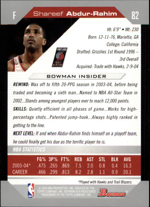 2004-05 Bowman #82 Shareef Abdur-Rahim back image