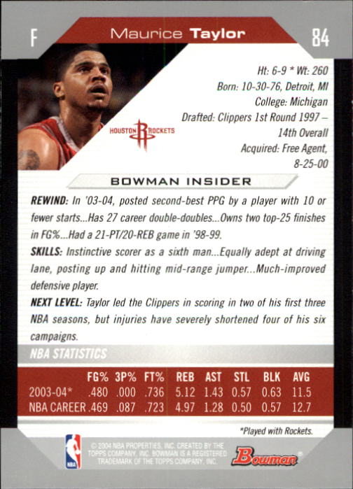 2004-05 Bowman #84 Maurice Taylor back image