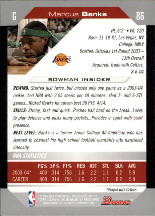 2004-05 Bowman #86 Marcus Banks back image