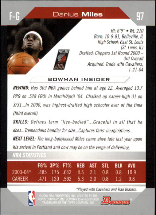 2004-05 Bowman #97 Darius Miles back image