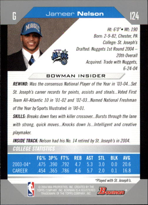 2004-05 Bowman #124 Jameer Nelson RC back image