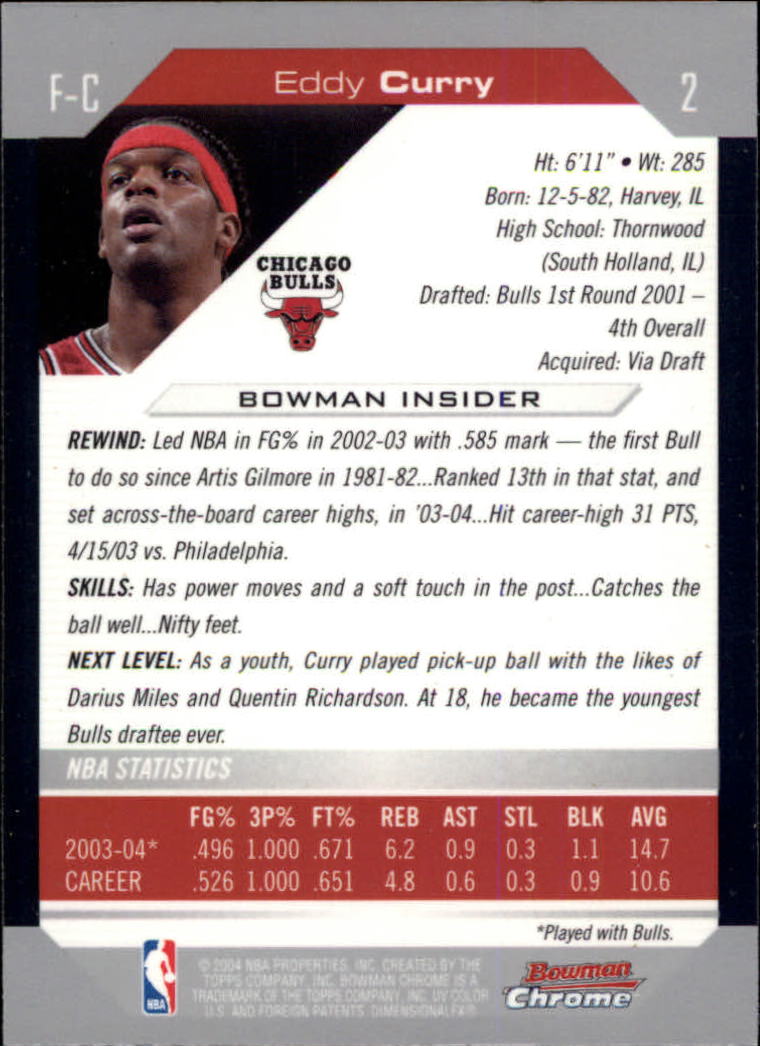 2004-05 Bowman Chrome #2 Eddy Curry back image