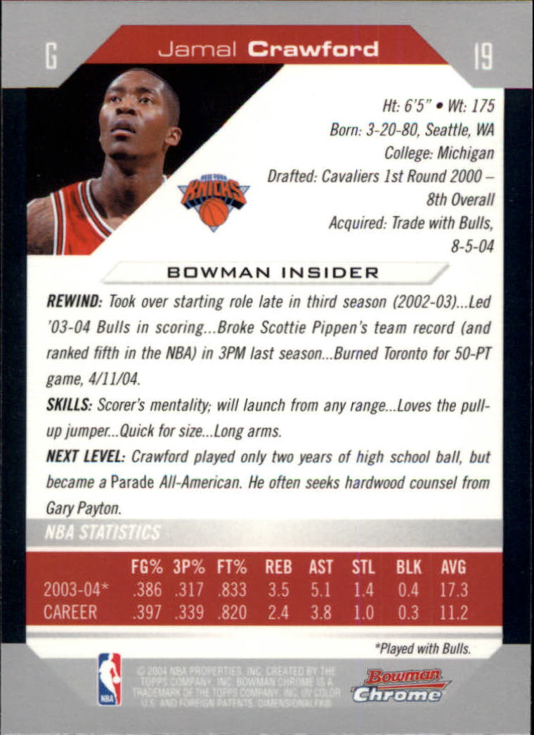 2004-05 Bowman Chrome #19 Jamal Crawford back image