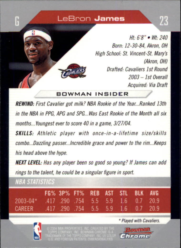 2004-05 Bowman Chrome #23 LeBron James back image