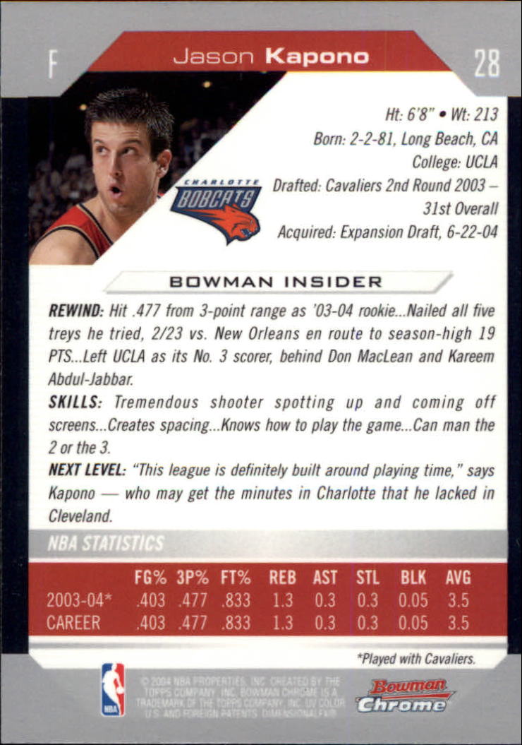 2004-05 Bowman Chrome #28 Jason Kapono back image