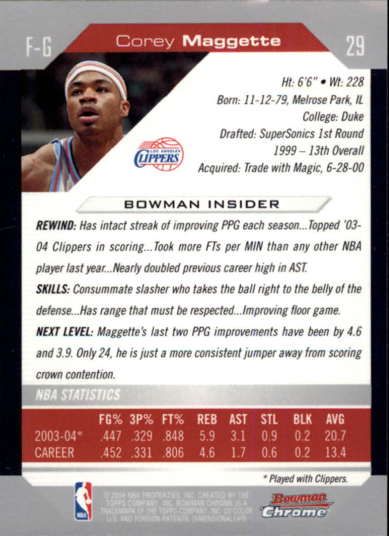 2004-05 Bowman Chrome #29 Corey Maggette back image