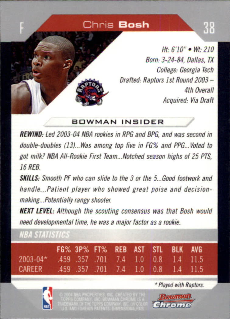 2004-05 Bowman Chrome #38 Chris Bosh back image
