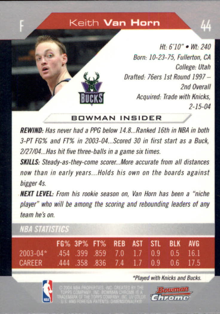 2004-05 Bowman Chrome #44 Keith Van Horn back image