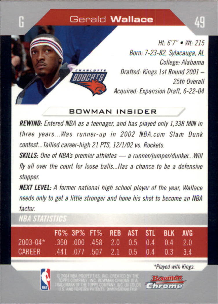 2004-05 Bowman Chrome #49 Gerald Wallace back image