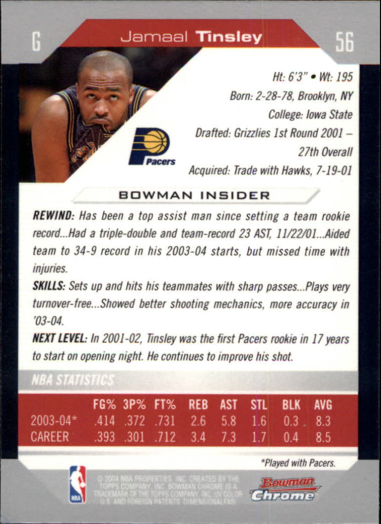 2004-05 Bowman Chrome #56 Jamaal Tinsley back image