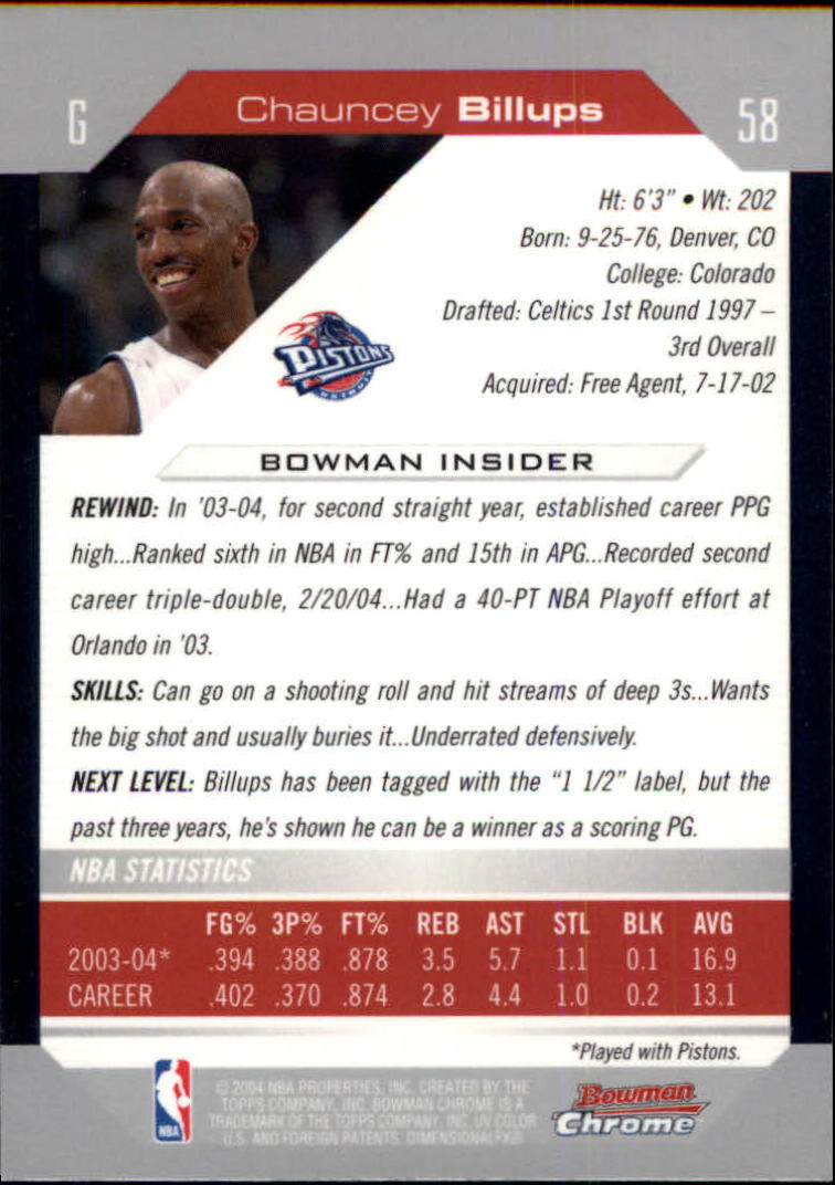 2004-05 Bowman Chrome #58 Chauncey Billups back image