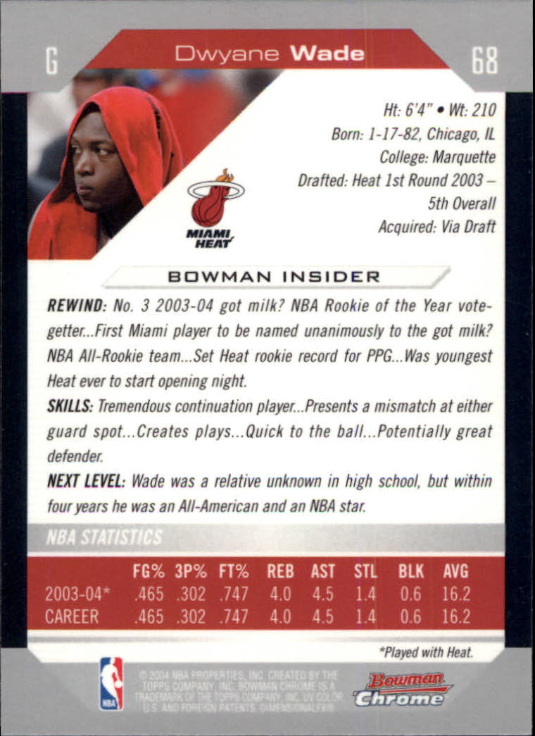 2004-05 Bowman Chrome #68 Dwyane Wade back image