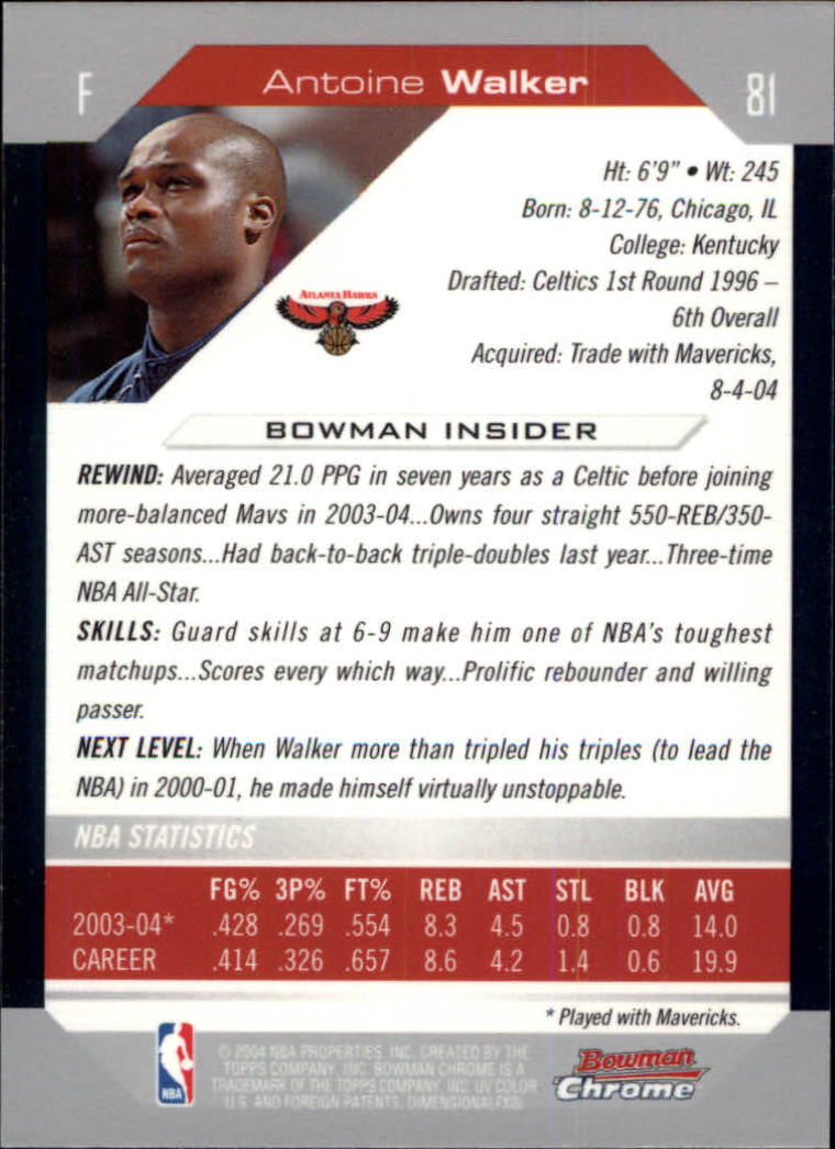 2004-05 Bowman Chrome #81 Antoine Walker back image