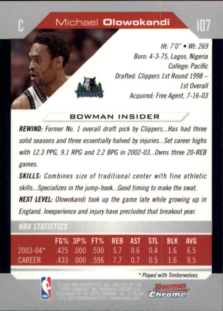 2004-05 Bowman Chrome #107 Michael Olowokandi back image