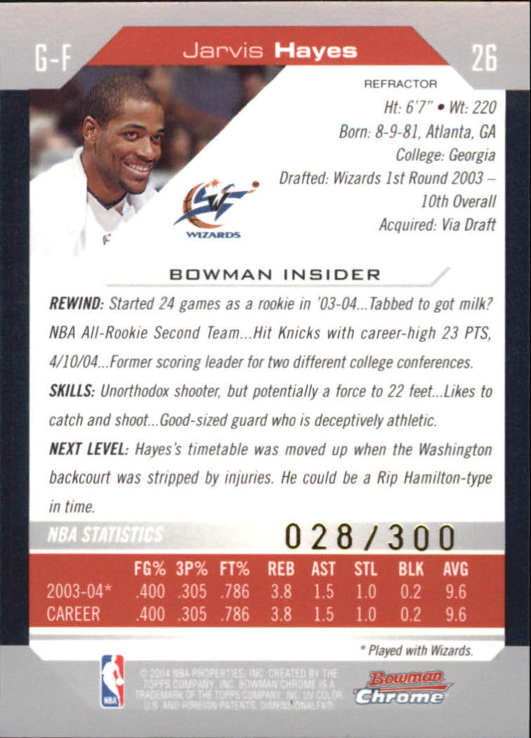 2004-05 Bowman Chrome Refractors #26 Jarvis Hayes back image