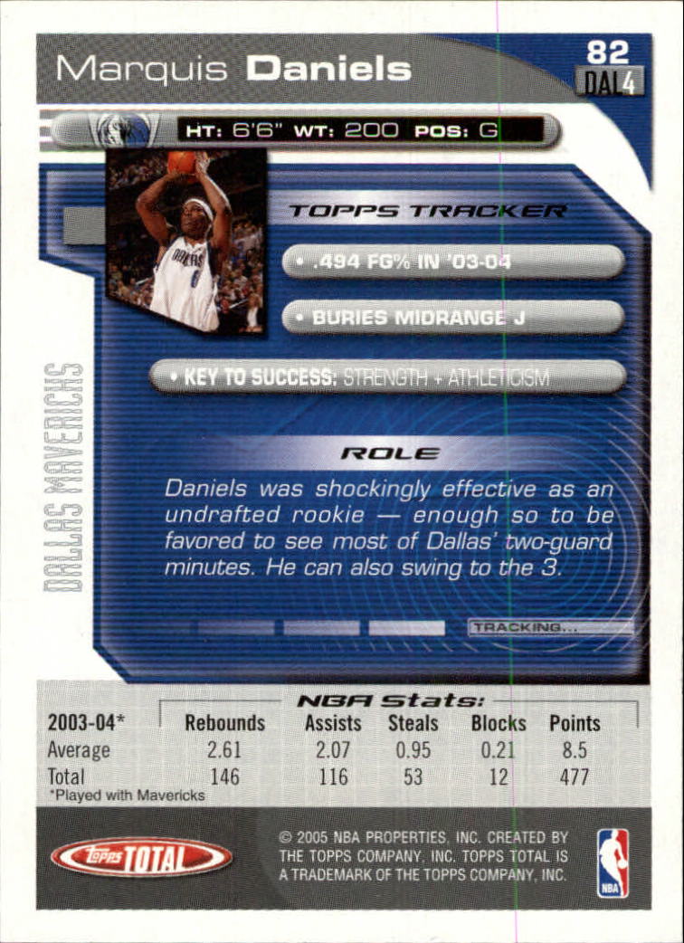 2004-05 Topps Total #82 Marquis Daniels back image