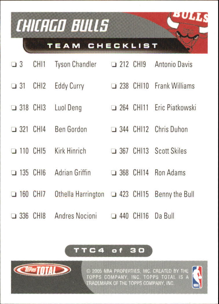 2004-05 Topps Total Team Checklists #4 Kirk Hinrich back image