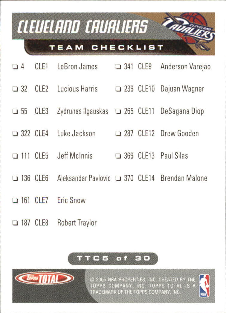 2004-05 Topps Total Team Checklists #5 Lebron James back image