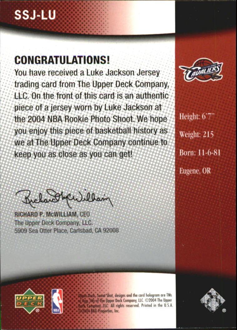 2004-05 Sweet Shot Jerseys #LU Luke Jackson back image