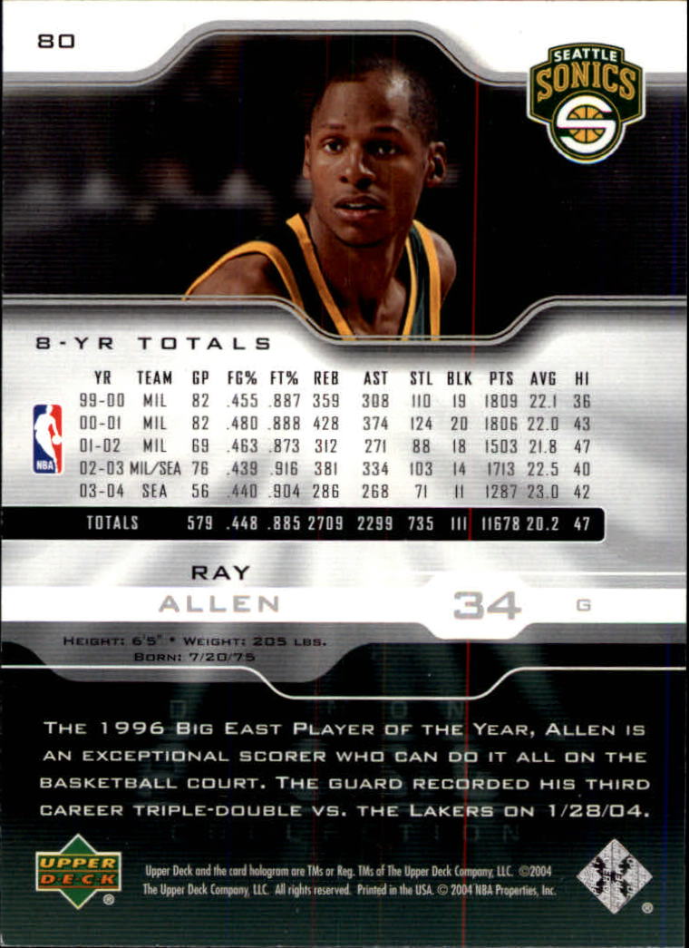 2004-05 Upper Deck Pro Sigs #80 Ray Allen back image