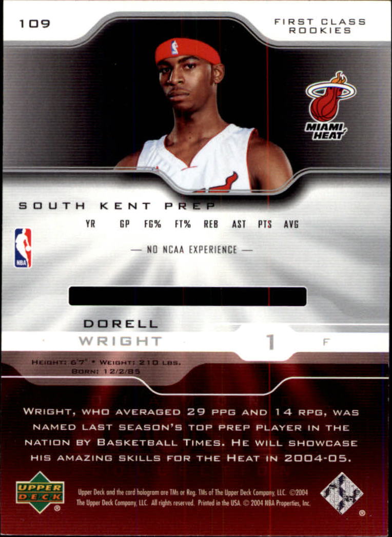 2004-05 Upper Deck Pro Sigs #109 Dorell Wright RC back image