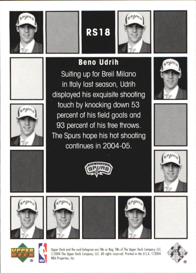 2004-05 Upper Deck Rookie Scrapbook #RS18 Beno Udrih back image