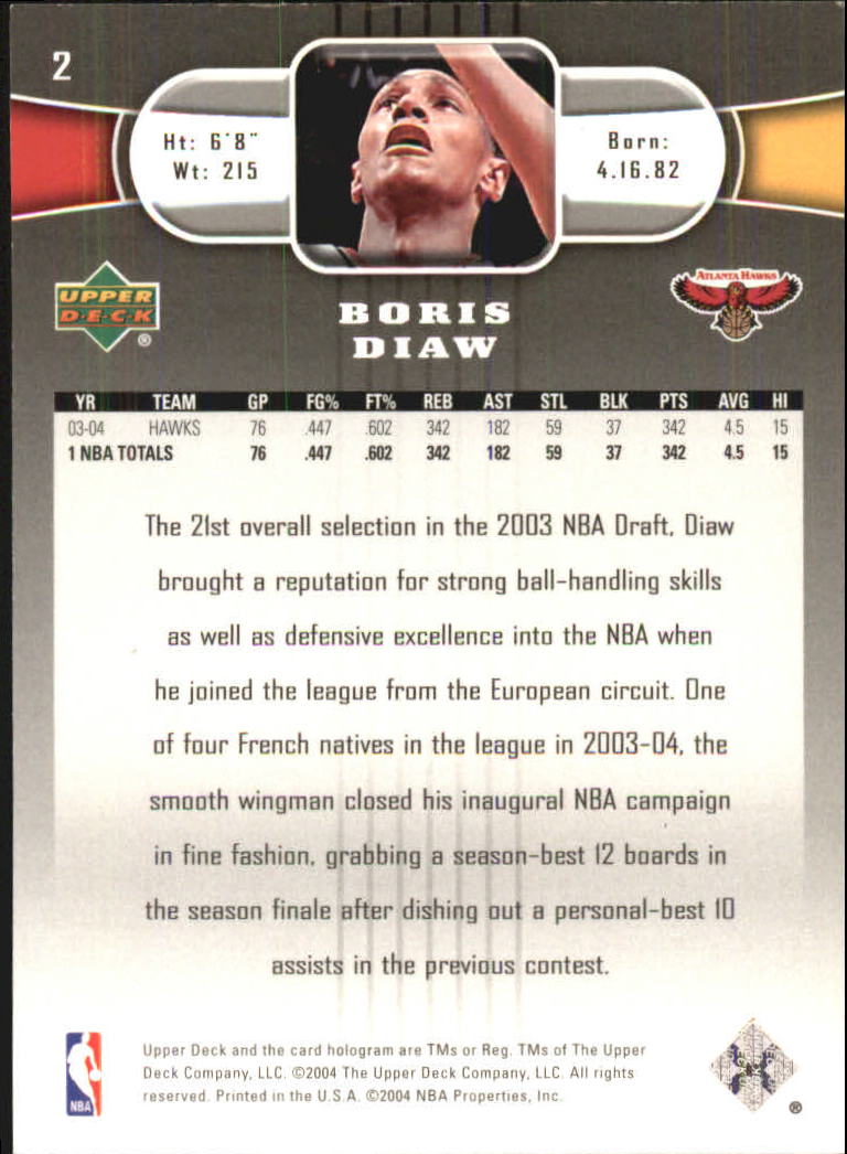 2004-05 Upper Deck #2 Boris Diaw back image