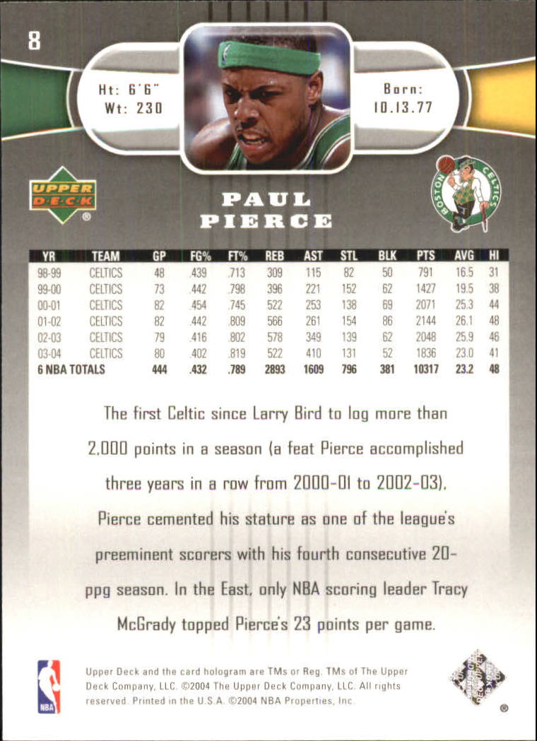 2004-05 Upper Deck #8 Paul Pierce back image