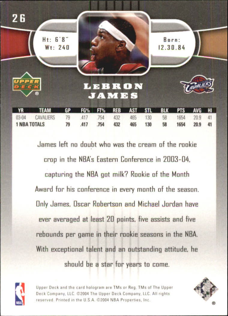 2004-05 Upper Deck #26 LeBron James back image