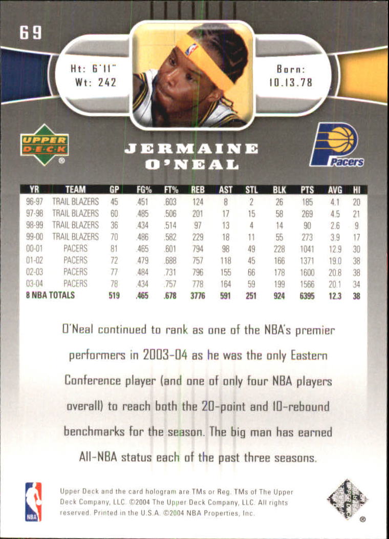 2004-05 Upper Deck #69 Jermaine O'Neal back image