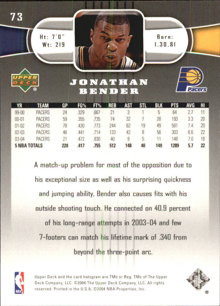 2004-05 Upper Deck #73 Jonathan Bender back image