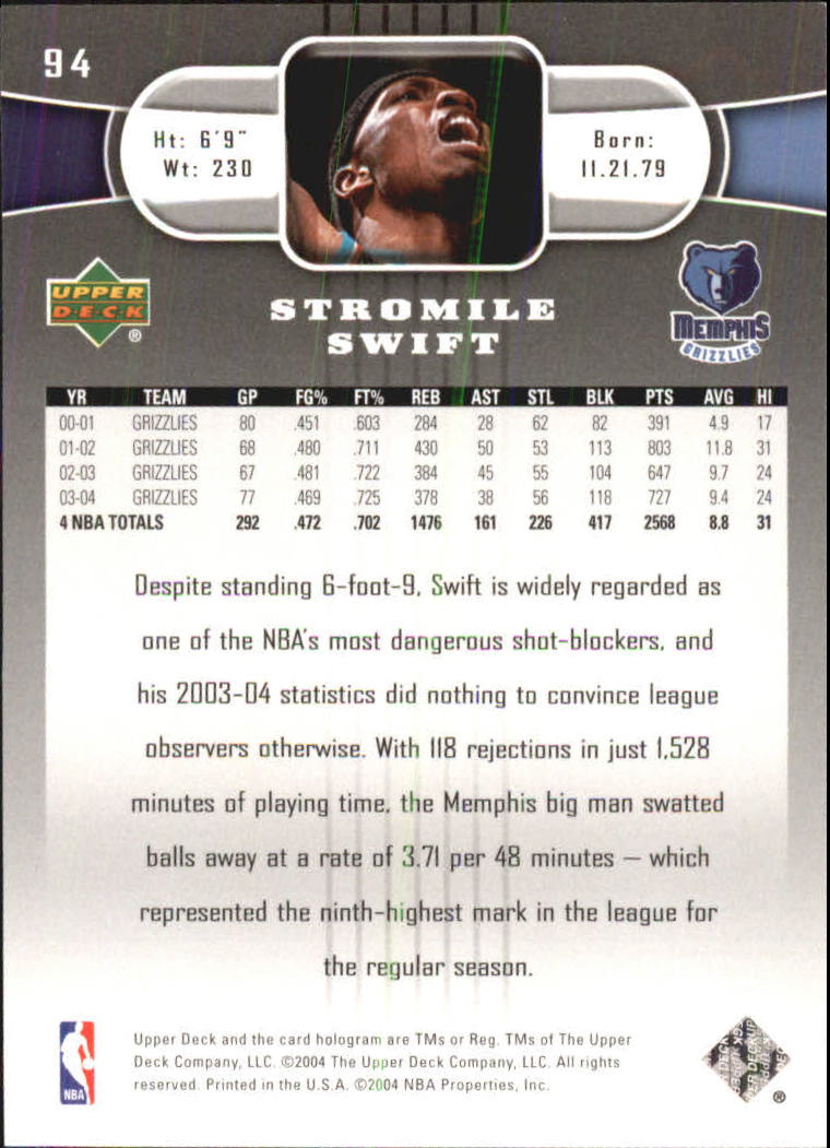 2004-05 Upper Deck #94 Stromile Swift back image