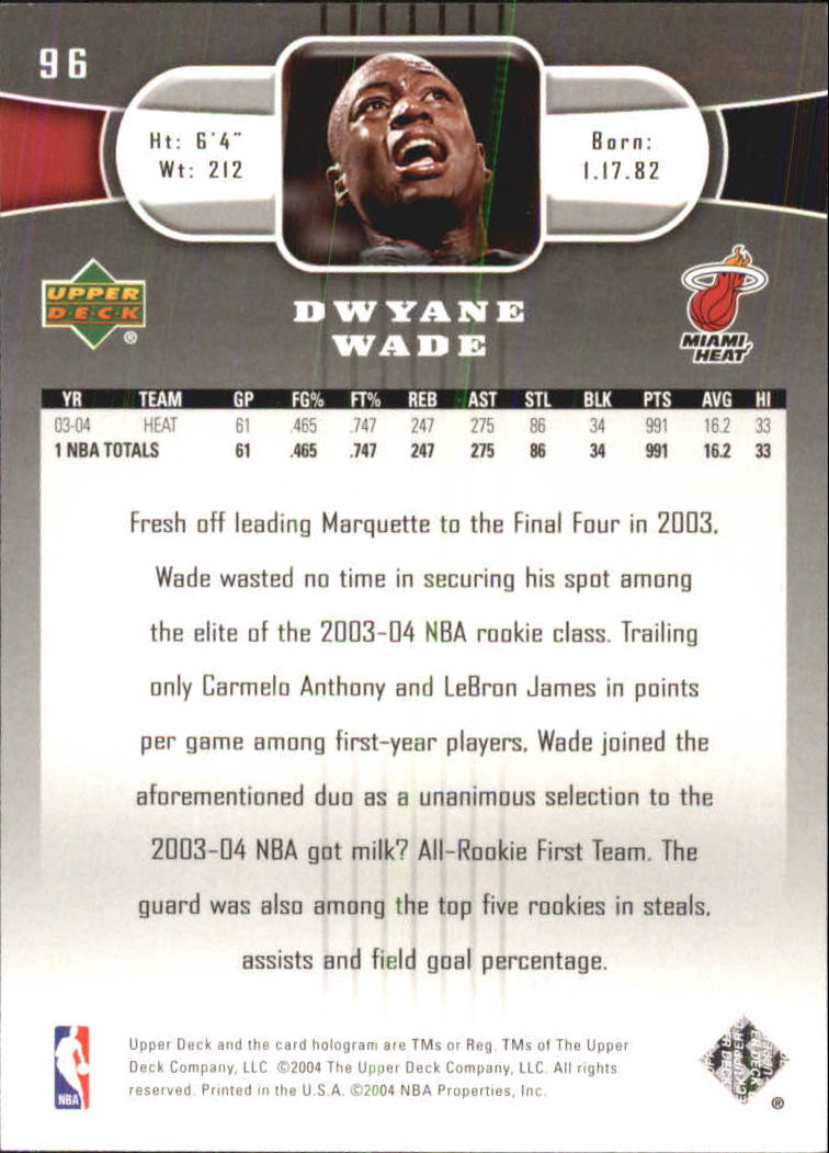 2004-05 Upper Deck #96 Dwyane Wade back image
