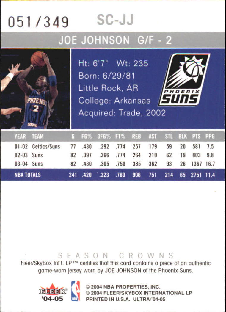2004-05 Ultra Season Crowns Game Used #JJ Joe Johnson back image