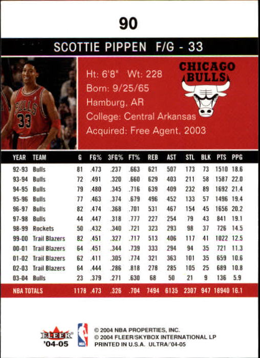 2004-05 Ultra #90 Scottie Pippen back image