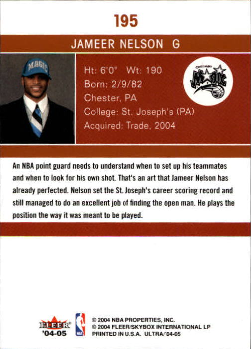 2004-05 Ultra #195 Jameer Nelson RC back image