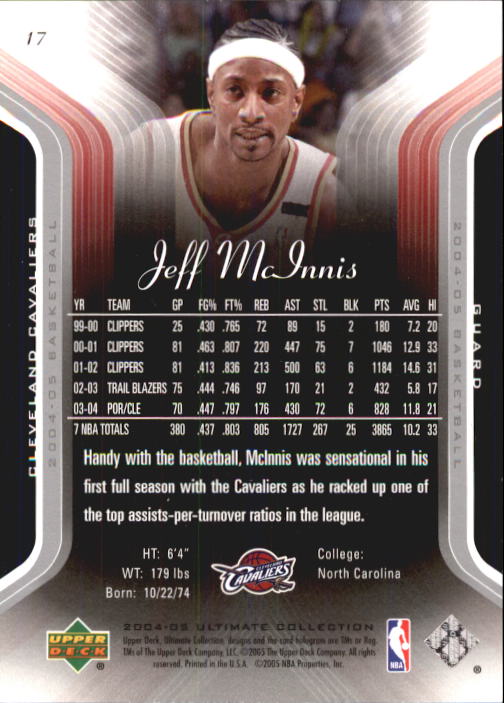 2004-05 Ultimate Collection #17 Jeff McInnis back image