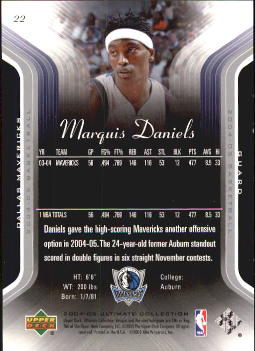 2004-05 Ultimate Collection #22 Marquis Daniels back image