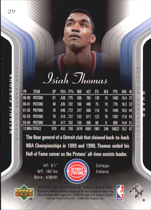 2004-05 Ultimate Collection #29 Isiah Thomas back image