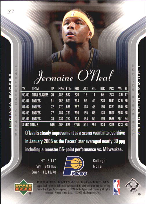 2004-05 Ultimate Collection #37 Jermaine O'Neal back image