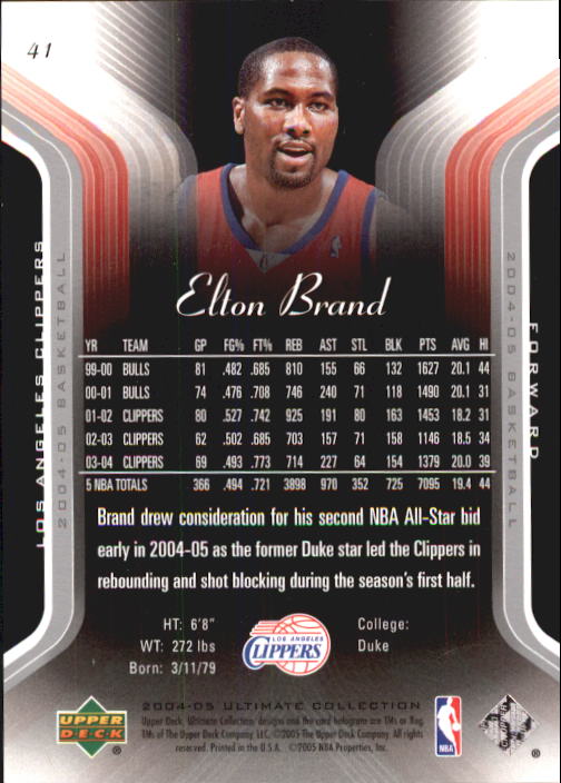 2004-05 Ultimate Collection #41 Elton Brand back image