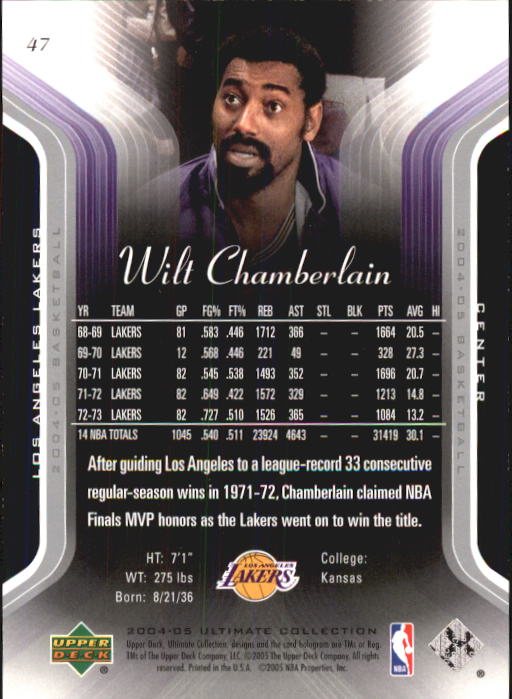 2004-05 Ultimate Collection #47 Wilt Chamberlain back image
