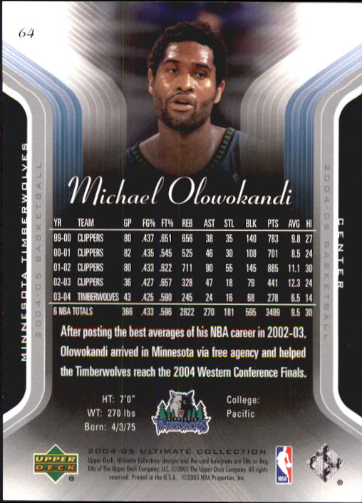 2004-05 Ultimate Collection #64 Michael Olowokandi back image